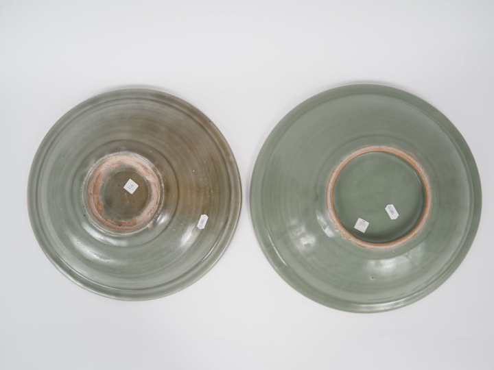 Chine, XXe siècle Deux plats en porcelaine et émail céladon, dans le s