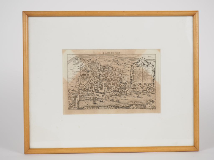Deux plans de Goa.  Dim. 13,5 x 19,5 cm – 15,5 x 11 cm  (Encadrés sous