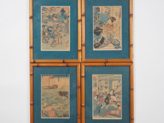 Vente aux enchères Japon, travail moderne,  Ensemble comprenant quatre estampes sur papie
