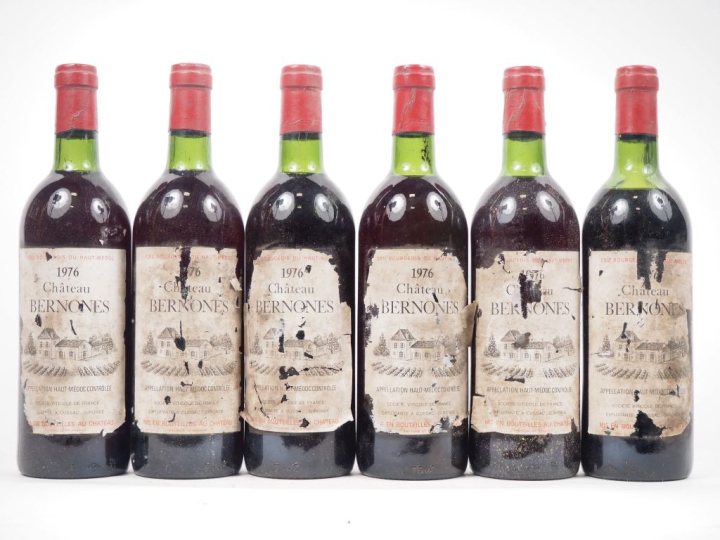 6 BOUTEILLES CHÂTEAU BERNONES CB HAUT MÉDOC - 1976 - 3 BG/2 LB/1 MEP/E