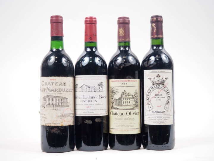 4 BOUTEILLES : 1 CHÂTEAU HAUT MARBUZET ST ESTÈPHE - 1989 - ETS / 1 CHÂ