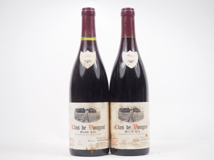 2 BOUTEILLES CLOS DE VOUGEOT GC DOMAINE HENRI REBOURSEAU - 2001 - ES/E