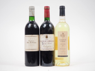 Vente aux enchères 3 BOUTEILLES : 1 CHÂTEAU BEL EVEQUE CORBIÈRES - 1989 / 1 FAUGÈRE CHÂTE