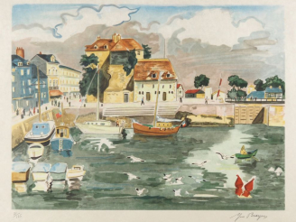 Vente aux enchères Yves BRAYER. "Le port". Lithographie en couleur signée en bas à droite