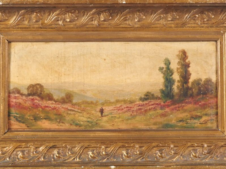 Jules PASCAL 'Personnages cheminant'. Paire d'huiles sur panneau signé