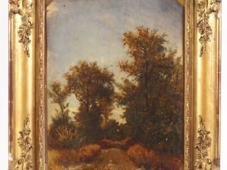 Vente aux enchères Ecole française fin XIXème - début Xxème. "Sous bois". Huile sur carto