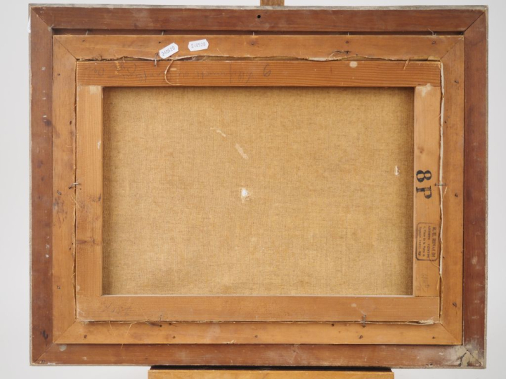 Hervé RINALDI.  "Ruelle animée à Villefranche de Conflens"  Huile sur 