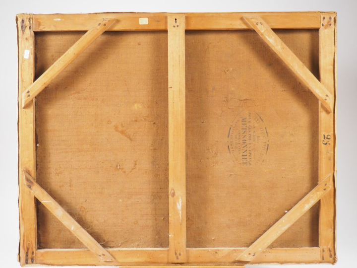 Paul MANAUT.  "Village en bordure de rivière" Huile sur toile, signée 