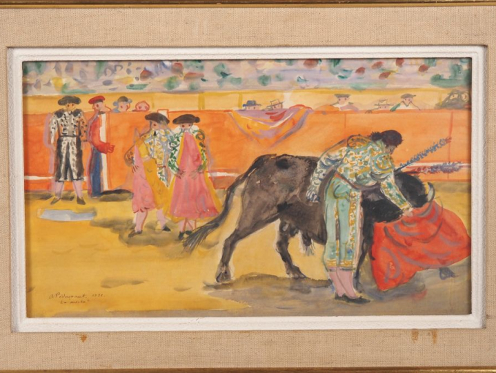 A. PEDOUSSAUT "La muleta" aquarelle signée en bas à gauche et datée 19