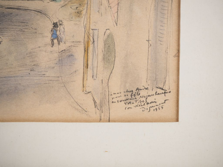 DIGNIMONT. "vue d'Antibes" dessin signé en bas à droite et daté 55.