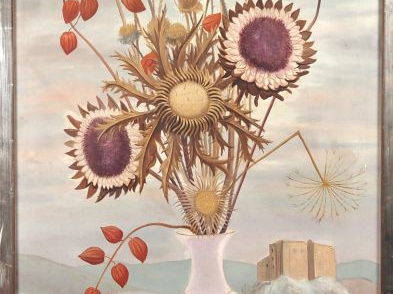 André QUELLICY, "Nature morte aux tournesols et aux œillets de poète".