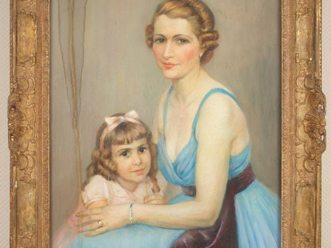 S. MAILLART-MARION. 'Portrait d'une mère et de sa fille'. Pastel, sign