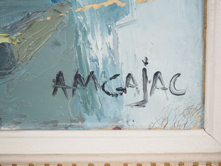 A.M. GAJAC 'Le bouquet de tulipes'. Huile sur toile, signée en bas à d