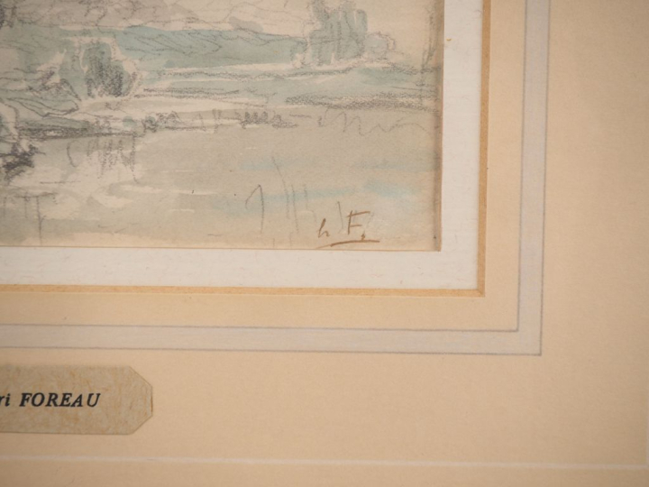 Henry FOREAU 'Dessin aquarellé 'paysage animé'