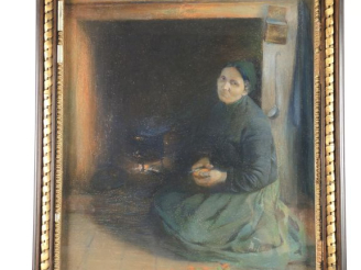 Vente aux enchères BELLA SUDDA 'Bretonne au coin du feu'. Pastel signé en bas à gauche. 6