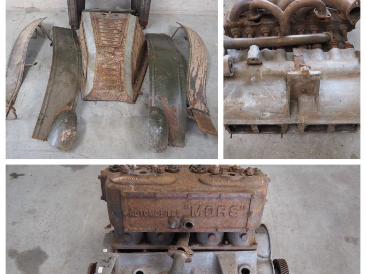 Base d'automobile MORS avec différentes pièces dont moteur. Vente sur 