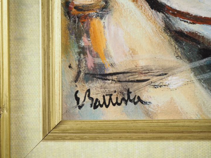 Eric BATTISTA.  "bateaux dans le port de Sète" Huile sur toile, signée