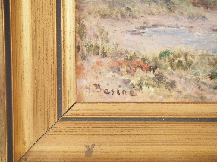 Henri BESINE.  "Aigues-Mortes" Huile sur carton, signée en bas à gauch