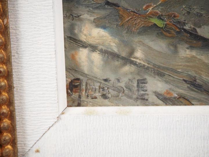 Raymond BESSE.  "grue au canal Saint Denis" Huile sur toile, signée en