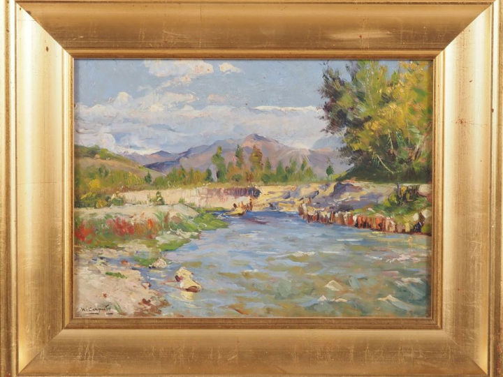 CAPUTO.  "Paysage" Huile sur carton, signée en bas à gauche  Dim. À vu