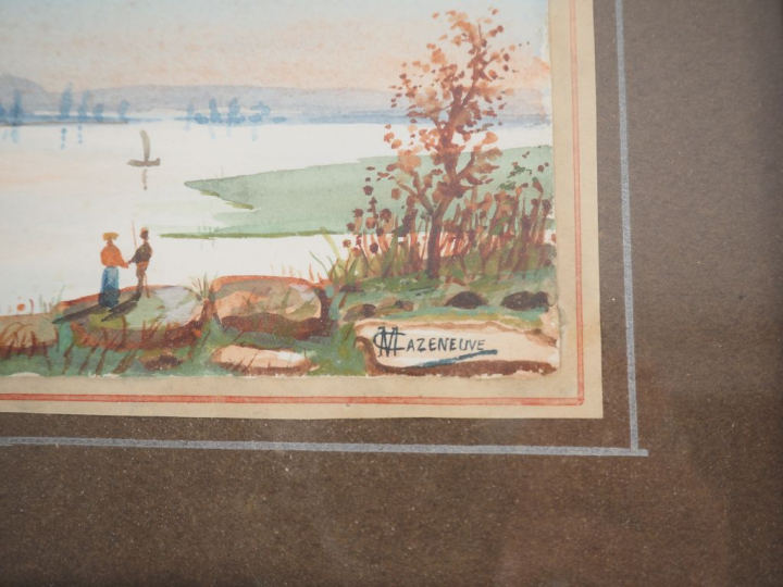 M. CAZENEUVE.  "marines" et "paysages lacustres animés" Suite de 4 pet