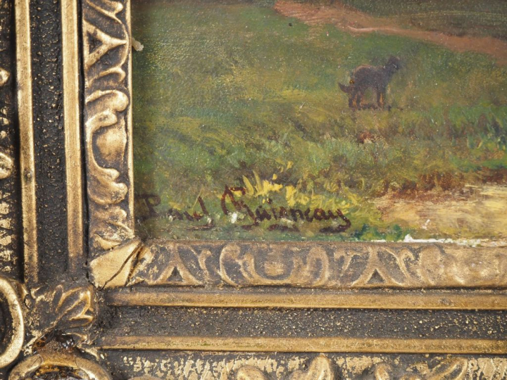 Paul CHAIGNEAU (1879-1938). "Troupeau de moutons à la mare" Huile sur 