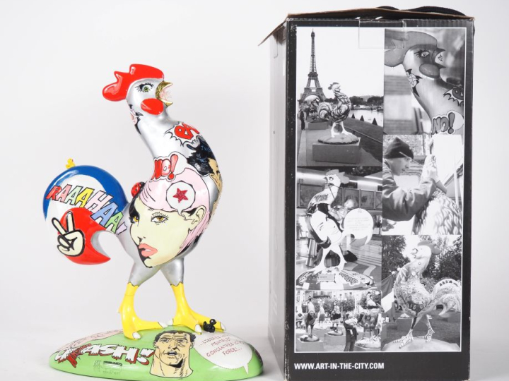 David CINTRACT. "Cocorico pop"  Sculpture en composition Signée H. 30 