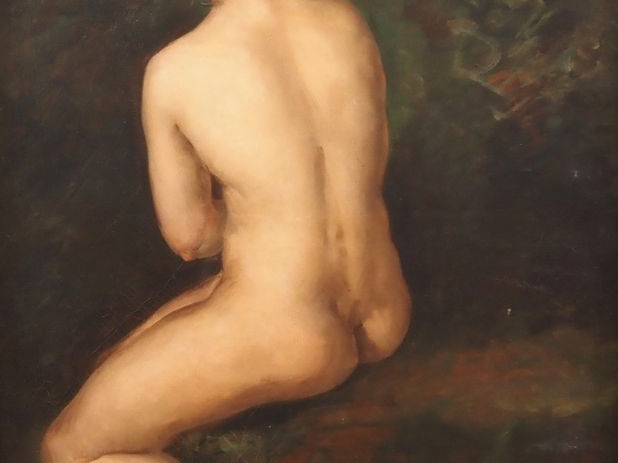  Benjamin CONSTANT. " Nue de dos, sur un fond végétal" Huile sur toile