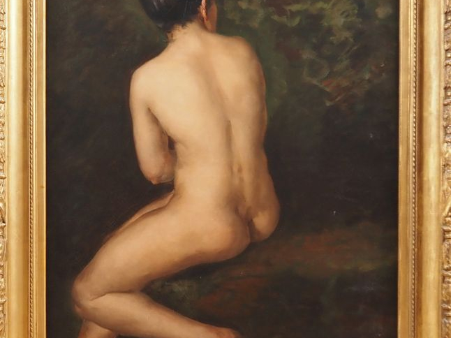  Benjamin CONSTANT. " Nue de dos, sur un fond végétal" Huile sur toile