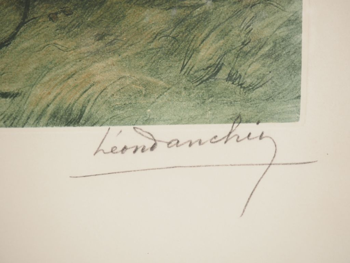 Léon DANCHIN.  "les pointers" Lithographie, contresignée en bas à droi