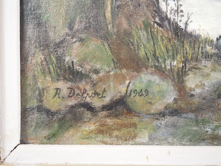 A. DELPORT.  "paysage d'hiver animé" Huile sur toile, signée en bas à 