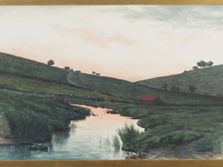 Charles H. DYMOND. "paysage de la campagne anglaise au crépuscule" Aqu