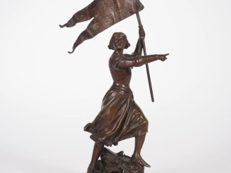 Vente aux enchères A. GAUDEZ.  "Jeanne d'Arc portant l'Etendard, Jésus et mon Roi" Sculpt