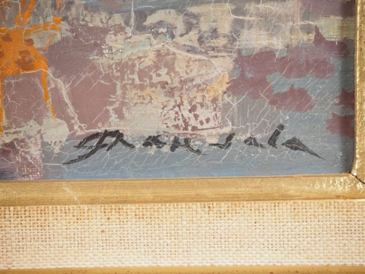 Emilio GRAU-SALA.  "plage animée" Huile sur toile, signée en bas à dro