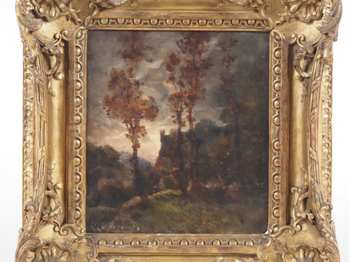 Henri Joseph HARPIGNIES (1819-1916). "Arbres dans la forêt" Huile sur 