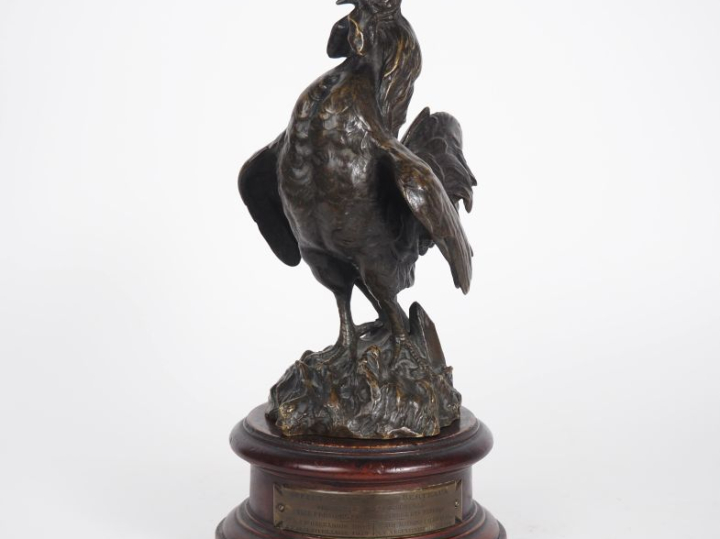HIERHOLTZ. "le coq" Sculpture en bronze à patine brune Signé H. 28,5 c