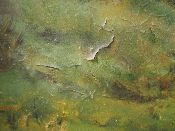 JULIA. "paysans sur un chemin de campagne" Huile sur toile, signée en 