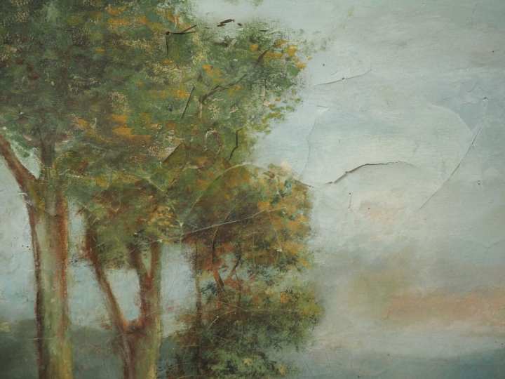JULIA. "paysans sur un chemin de campagne" Huile sur toile, signée en 