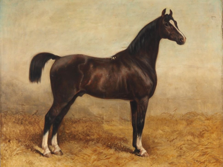 Théodore LAFFITTE (1816-c.1875). "Cheval noir", 1861 Huile sur toile. 
