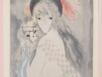 Vente aux enchères Marie LAURENCIN.  "jeune fille au chapeau et au chien" Lithographie, s
