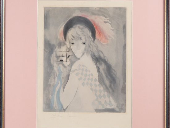 Marie LAURENCIN.  "jeune fille au chapeau et au chien" Lithographie, s