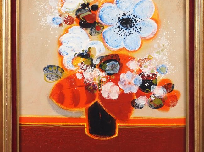 Frédéric MENGUY.  "La fleur bleue" Huile sur toile, signée en bas à ga