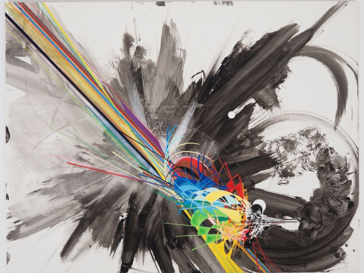 Raymond MORETTI. "composition"  Huile sur carton. Dim. 50 x 65 cm.