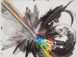 Vente aux enchères Raymond MORETTI. "composition"  Huile sur carton. Dim. 50 x 65 cm.
