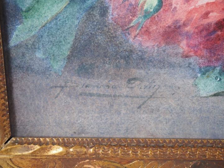 Blanche ODIN.  "Bouquet de roses dans une coupe en verre" Aquarelle, s