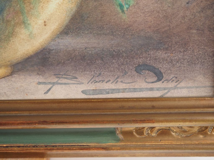 Blanche ODIN.  "bouquet de roses dans un vase en verre" Aquarelle, sig