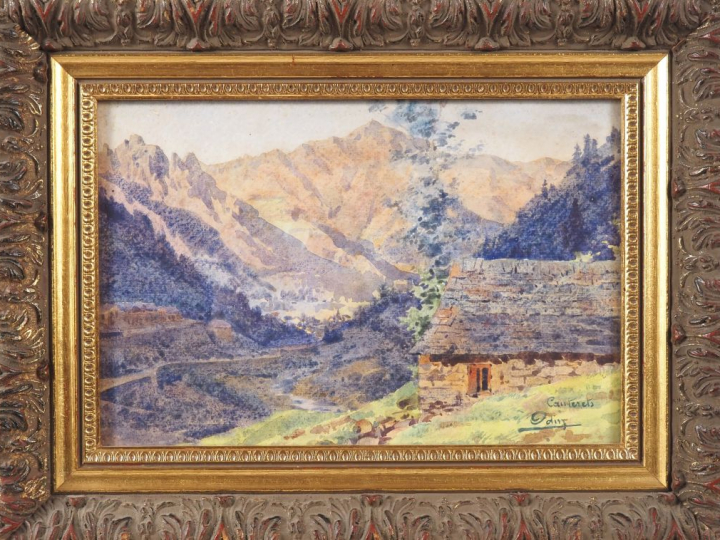 Blanche ODIN.  "paysage de Cauterets" Aquarelle, signée en bas à droit