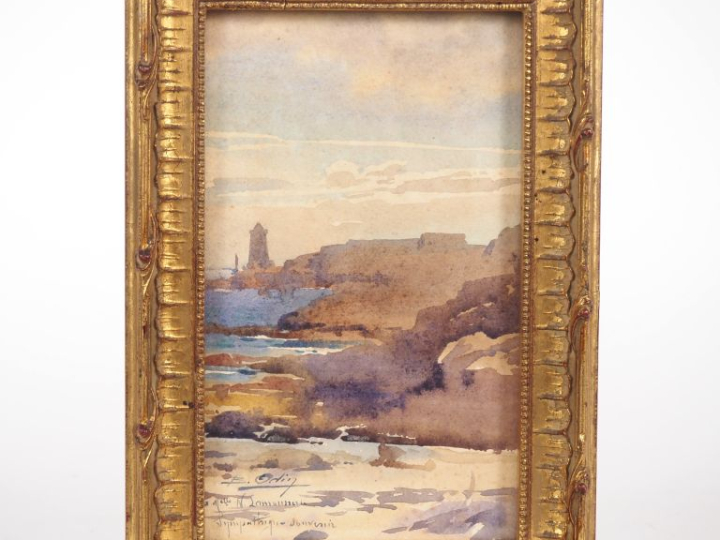 Blanche ODIN.  "côte rocheuse" Aquarelle, signée en bas à gauche et dé