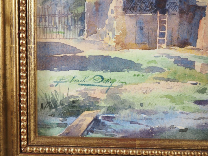 Blanche ODIN.  "la ferme" Aquarelle, signée en bas à gauche  Dim. À vu