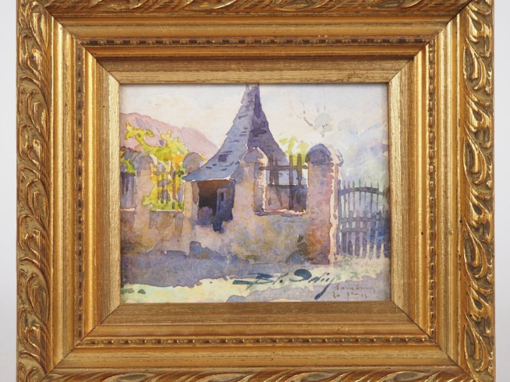 Blanche ODIN.  "le portail et paysage" Dessin double face, signé en ba
